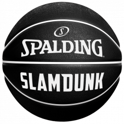 Ballon basket intérieur extérieur taille 5 SLAM DUNK en caoutchouc T5 noir et blanc SPALDING