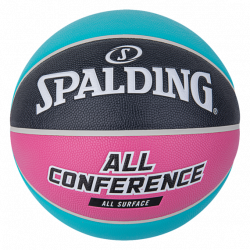 Ballon basket intérieur extérieur taille 6 ALL CONFERENCE en caoutchouc T6 Teal Pink SPALDING DESTOCKAGE