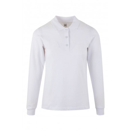 Polo coton femme HOBART manches longues blanc MUKUA