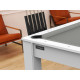 Billard Arizona 7 pieds convertible en table à manger 8 personnes Coloris blanc laqué tapis gris De Faugères A003A020A032A074