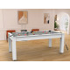 Billard Arizona 7 pieds convertible en table à manger 8 personnes Coloris blanc laqué tapis gris De Faugères A003A020A032A074