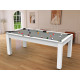 Billard Arizona 7 pieds convertible en table à manger 8 personnes Coloris blanc laqué tapis gris De Faugères A003A020A032A074