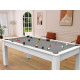 Billard Arizona 7 pieds convertible en table à manger 8 personnes Coloris blanc laqué tapis gris De Faugères A003A020A032A074