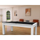 Billard Arizona 7 pieds convertible en table à manger 8 personnes Coloris blanc laqué tapis noir De Faugères A003A021A033A074