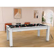 Billard Arizona 7 pieds convertible en table à manger 8 personnes Coloris blanc laqué tapis noir De Faugères A003A021A033A074