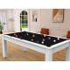 Billard Arizona 7 pieds convertible en table à manger 8 personnes Coloris blanc laqué tapis noir De Faugères A003A021A033A074