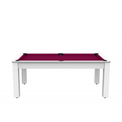 Billard Arizona 7 pieds convertible en table à manger 8 personnes Coloris blanc laqué tapis prune De Faugères A003A022A034A074