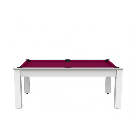 Billard Arizona 7 pieds convertible en table à manger 8 personnes Coloris blanc laqué tapis prune De Faugères A003A022A034A074