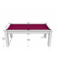 Billard Arizona 7 pieds convertible en table à manger 8 personnes Coloris blanc laqué tapis prune De Faugères A003A022A034A074