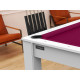 Billard Arizona 7 pieds convertible en table à manger 8 personnes Coloris blanc laqué tapis prune De Faugères A003A022A034A074