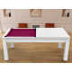 Billard Arizona 7 pieds convertible en table à manger 8 personnes Coloris blanc laqué tapis prune De Faugères A003A022A034A074