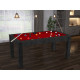 Billard Arizona 7 pieds convertible en table à manger 8 personnes Coloris noir boisé tapis rouge De Faugères A005A019A031A079