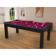 Billard Arizona 7 pieds convertible en table à manger 8 personnes Coloris noir grainé tapis prune De Faugères A006A022A034A073