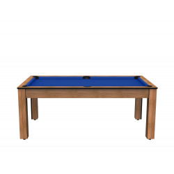 Billard Arizona 7 pieds convertible en table à manger 8 personnes Coloris hêtre boisé tapis bleu De Faugères A007A018A030A077