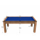 Billard Arizona 7 pieds convertible en table à manger 8 personnes Coloris hêtre boisé tapis bleu De Faugères A007A018A030A077