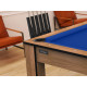 Billard Arizona 7 pieds convertible en table à manger 8 personnes Coloris hêtre boisé tapis bleu De Faugères A007A018A030A077