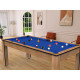 Billard Arizona 7 pieds convertible en table à manger 8 personnes Coloris hêtre boisé tapis bleu De Faugères A007A018A030A077