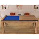 Billard Arizona 7 pieds convertible en table à manger 8 personnes Coloris hêtre boisé tapis bleu De Faugères A007A018A030A077