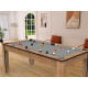 Billard Arizona 7 pieds convertible en table à manger 8 personnes Coloris hêtre boisé tapis gris De Faugères A007A020A032A077