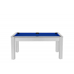 Billard Texas 6 pieds convertible en table à manger 6 personnes Coloris blanc boisé tapis bleu De Faugères A010A024A036A075