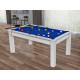 Billard Texas 6 pieds convertible en table à manger 6 personnes Coloris blanc boisé tapis bleu De Faugères A010A024A036A075