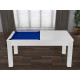 Billard Texas 6 pieds convertible en table à manger 6 personnes Coloris blanc boisé tapis bleu De Faugères A010A024A036A075