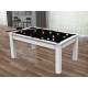 Billard Texas 6 pieds convertible en table à manger 6 personnes Coloris blanc laqué tapis noir De Faugères A011A027A039A074