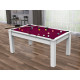 Billard Texas 6 pieds convertible en table à manger 6 personnes Coloris blanc laqué tapis prune De Faugères A011A028A040A074