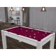 Billard Texas 6 pieds convertible en table à manger 6 personnes Coloris blanc laqué tapis prune De Faugères A011A028A040A074