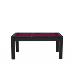 Billard Texas 6 pieds convertible en table à manger 6 personnes Coloris noir grainé tapis prune De Faugères A014A028A040A073