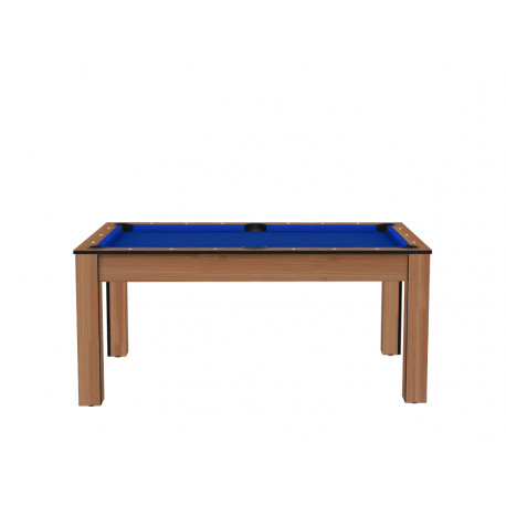 Billard Texas 6 pieds convertible en table à manger 6 personnes Coloris hêtre boisé tapis bleu De Faugères A015A024A036A077