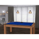 Billard Texas 6 pieds convertible en table à manger 6 personnes Coloris hêtre boisé tapis bleu De Faugères A015A024A036A077