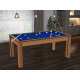 Billard Texas 6 pieds convertible en table à manger 6 personnes Coloris hêtre boisé tapis bleu De Faugères A015A024A036A077