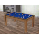 Billard Texas 6 pieds convertible en table à manger 6 personnes Coloris hêtre boisé tapis bleu De Faugères A015A024A036A077