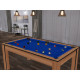 Billard Texas 6 pieds convertible en table à manger 6 personnes Coloris hêtre boisé tapis bleu De Faugères A015A024A036A077