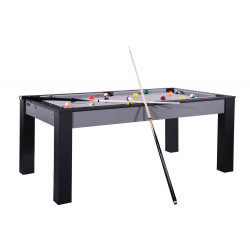 Billard MANHATTAN convertible en table à manger 6 personnes Coloris gris et noir tapis gris De Faugères DF0248